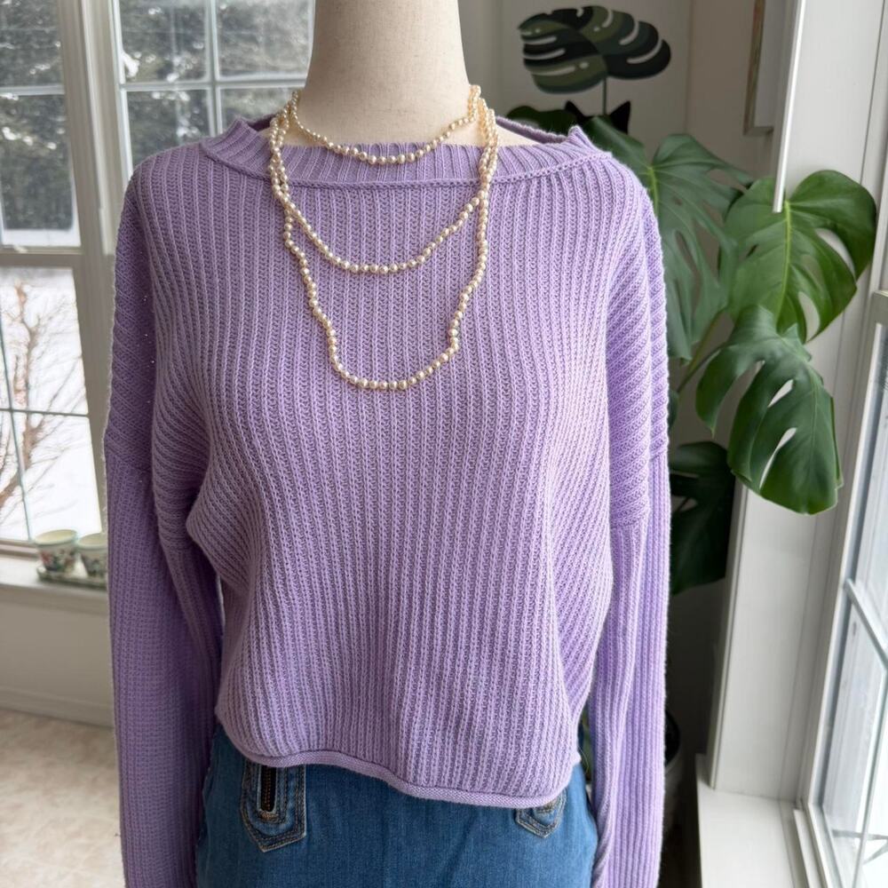 Wild Fable Pastel Lavender Knit Crew Neck Ribbed Sweater Medium